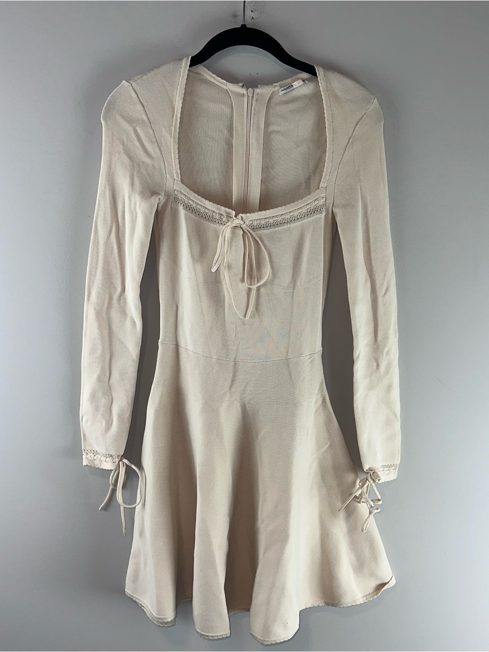 House of CB Caprice Rib Knit Long Sleeve Flare Cottagecore Cream Dress Size XS